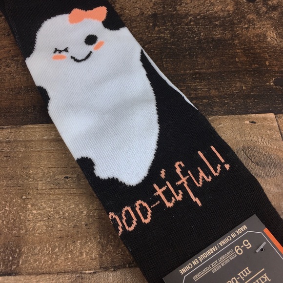 New Boo-tiful Ghost Halloween Knee High Socks 5-9 - Picture 4 of 5
